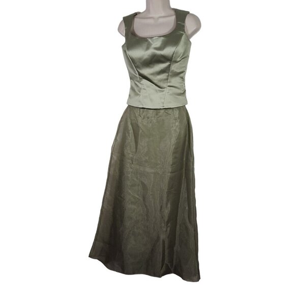 2 pc Bill Levkoff Green Sleeveless Formal Party Dress Gown Women Size 6 - Picture 1 of 9